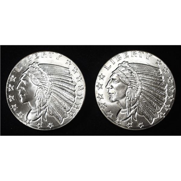 (2) 1 OZ .999 SILVER INCUSED INDIAN DESIGN ROUNDS
