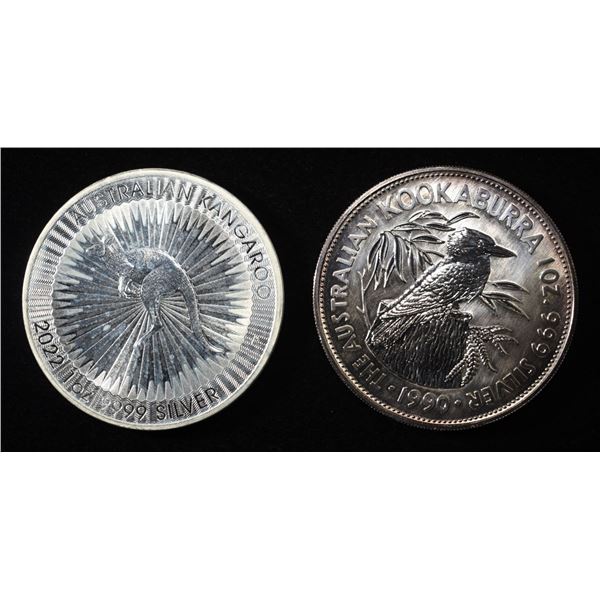 1990, 2022 1 OZ .999 SILVER AUSTRALIA ROUNDS