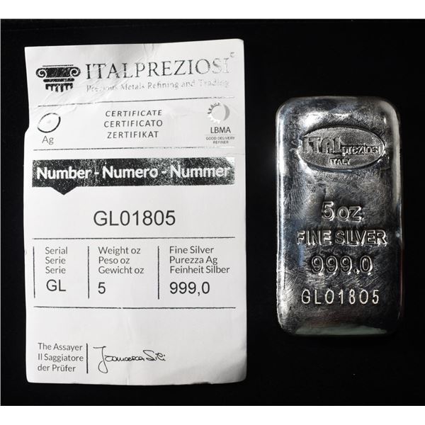 5 OZ ITALPREZIOSI .999 FINE SILVER BAR