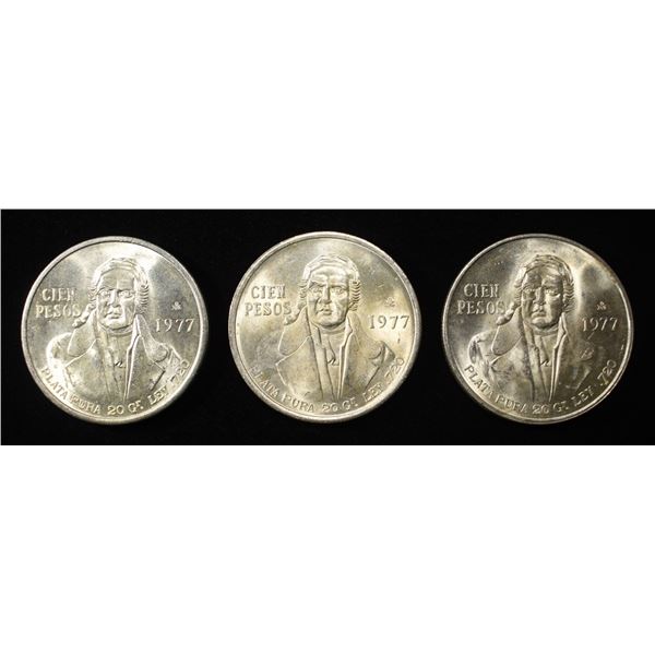 (3) 90% SILVER 1977 100 MEXICO PESOS