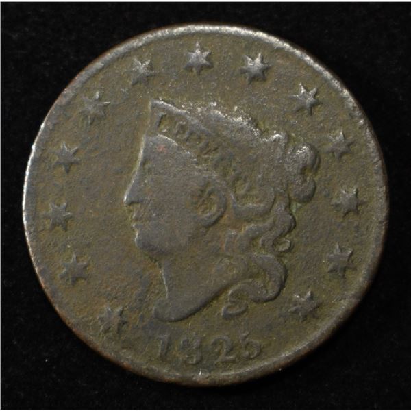1825 CORONET HEAD LARGE CENT VG/F