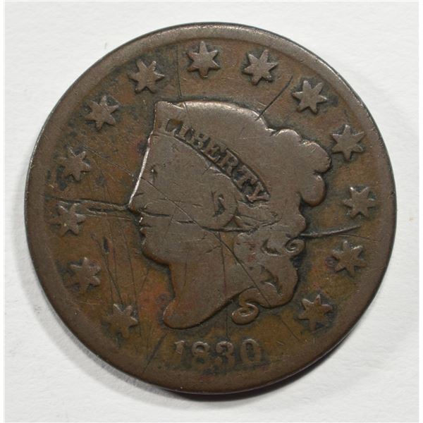 1830 CORONET HEAD LARGE CENT