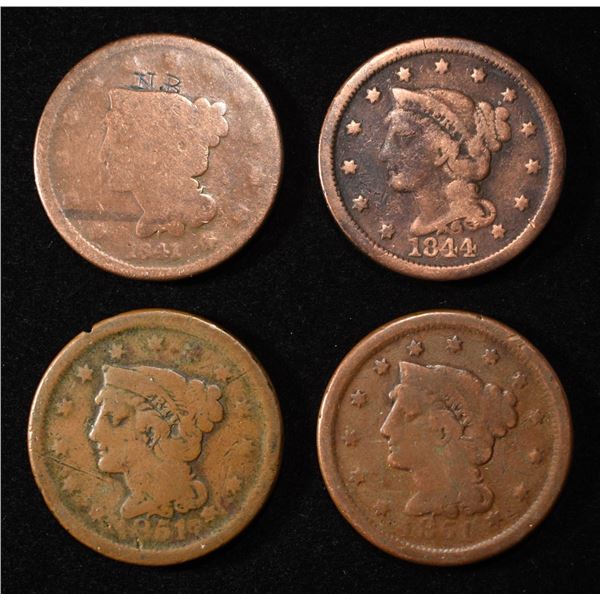 (4) BRAIDED HAIR LARGE CENTS G/VG
