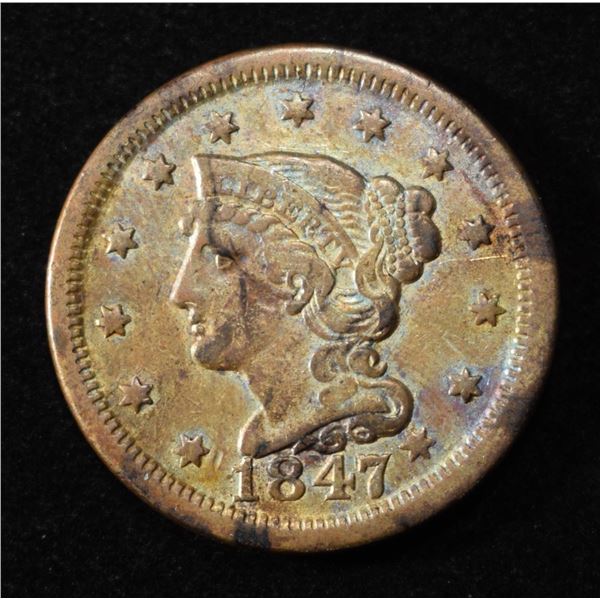 1847 BRAIDED HAIR LARGE CENT VF/XF