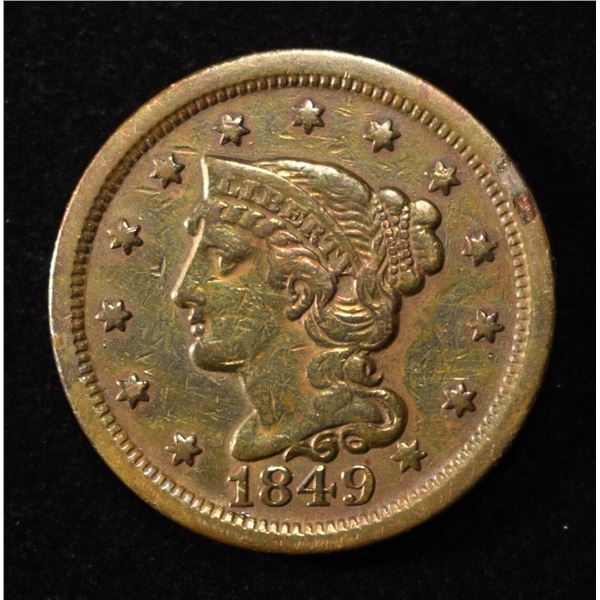 1849 BRAIDED HAIR LARGE CENT VF/XF