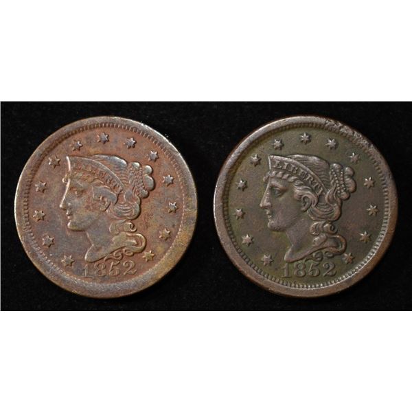 (2) 1852 BRAIDED HAIR LARGE CENTS VF/XF