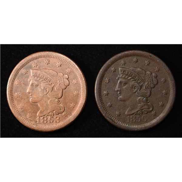 1853 & 1856-XF BRAIDED HAIR LARGE CENTS