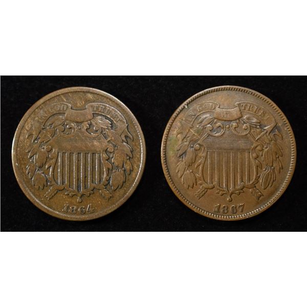 1864 & 1867 UNION SHIELD TWO CENT F/VF