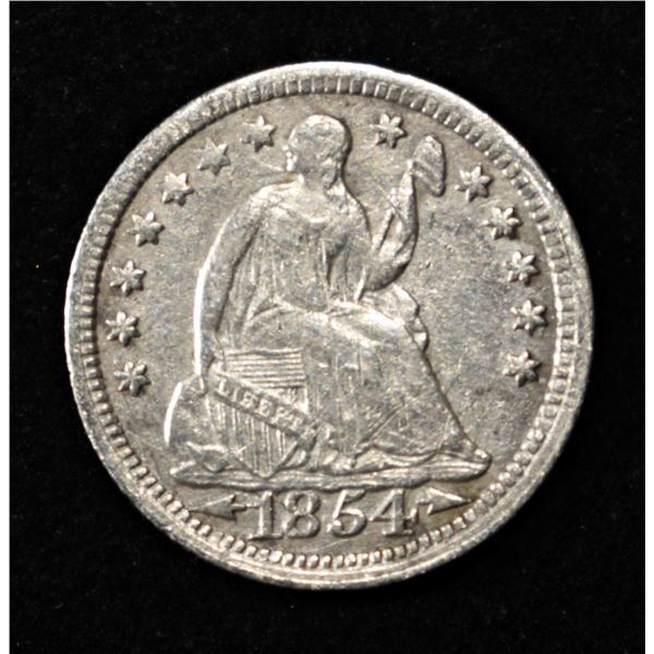 1854 SEATED LIBERTY HALF DIME WITH ARROWS XF/AU
