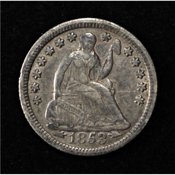 1853 SEATED LIBERTY HALF DIME WITH ARROWS XF/AU