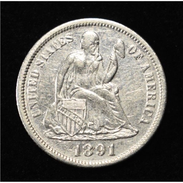 1891 SEATED LIBERTY DIME AU
