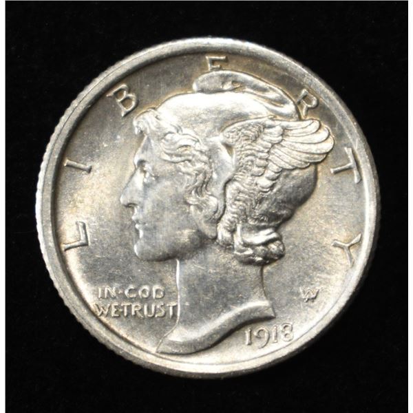 1918 MERCURY DIME AU/BU