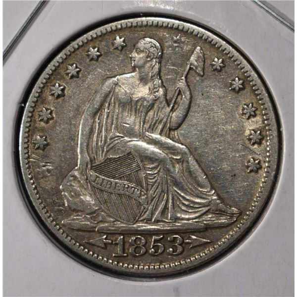 1853-O ARROWS & RAYS SEATED LIBERTY HALF AU