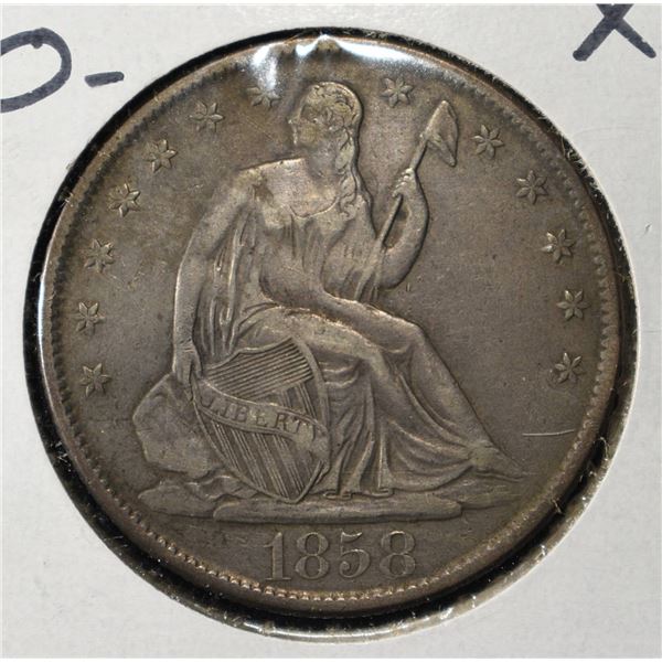 1858-O SEATED LIBERTY HALF DOLLAR XF