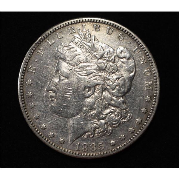 1885-S MORGAN DOLLAR AU, MARK ON CHEEK