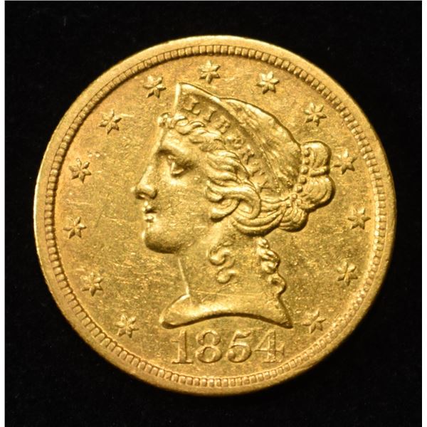 1854-O $5 LIBERTY GOLD NICE BU