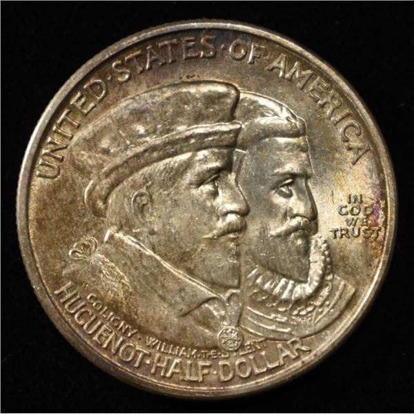 1924 HUGUENOT COMMEM HALF DOLLAR CH BU TONED