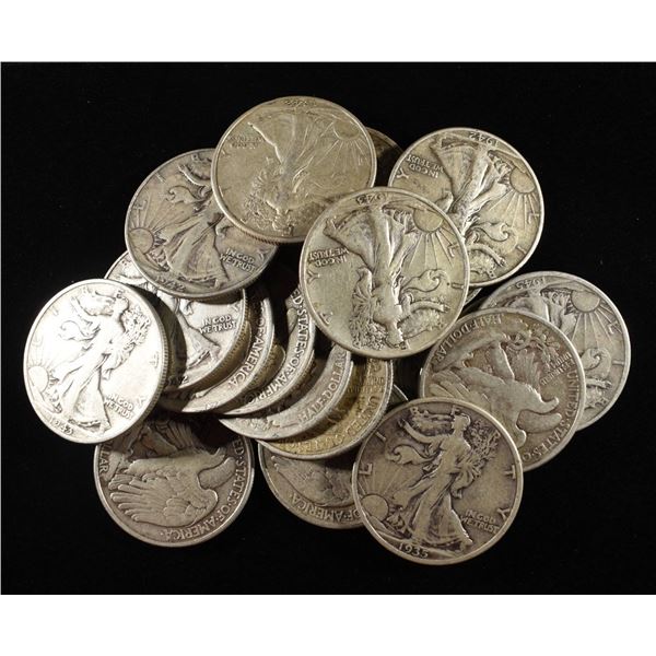 (19) 90% SILVER WALKING LIBERTY HALF DOLLARS