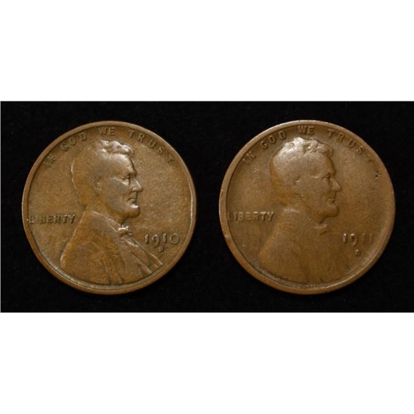 1910-S VF & 1911-S VG LINCOLN CENTS