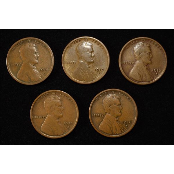 1912-S, 13-S, 14-S, 15-S, 16-S LINCOLN CENTS