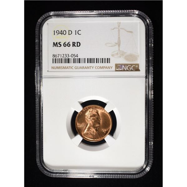 1940-D LINCOLN CENT NGC MS-66 RD