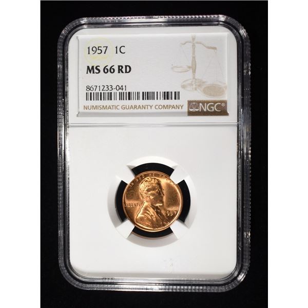 1957 LINCOLN CENT NGC MS-66 RD
