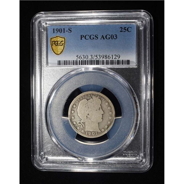1901-S BARBER QUARTER PCGS AG-3 RARE KEY DATE