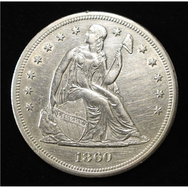 1860-O SEATED LIBERTY DOLLAR AU