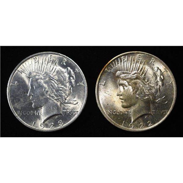 1922 & 1923 PEACE DOLLARS CH BU