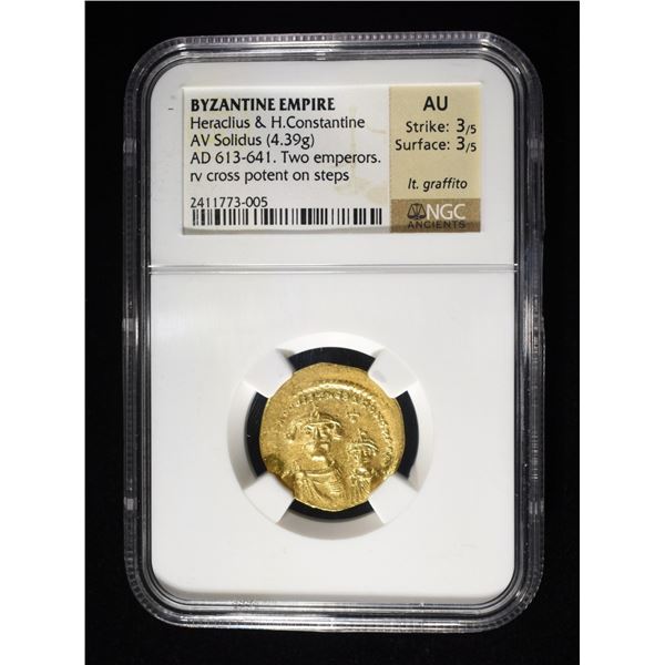 613-641 BYZANTINE GOLD SOLIDUS 2 EMPERORS NGC AU
