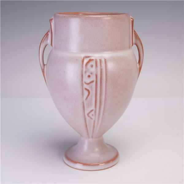 Roseville Pottery White Double-Handle Vase, Moderne