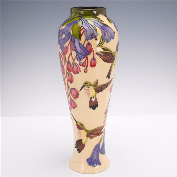 Moorcroft Pottery by Paul Hilditch Vase, Hummingbird & Foxglove