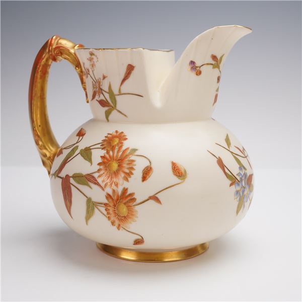 Royal Worcester Porcelain Floral and Gilt Pitcher