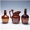 Image 2 : 3pc Glazed Stoneware Spirit Bottles with Rockingham Pitcher