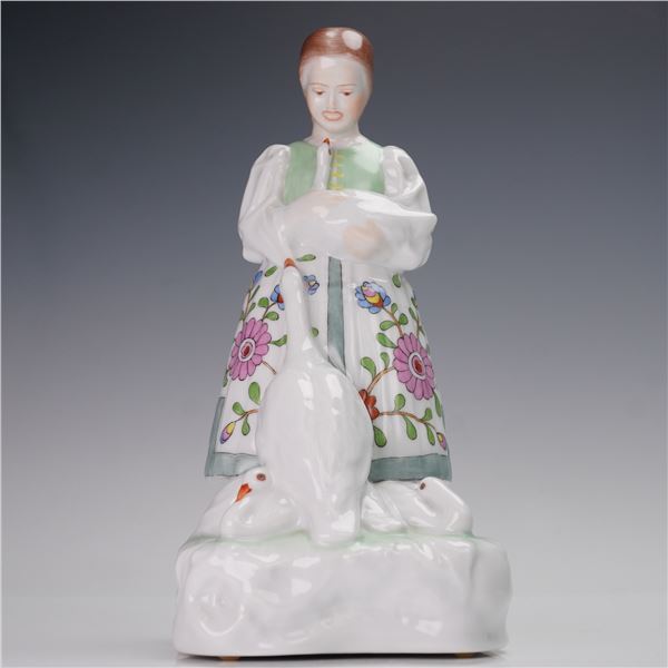 Herend Porcelain Figurine, Peasant Girl With Geese