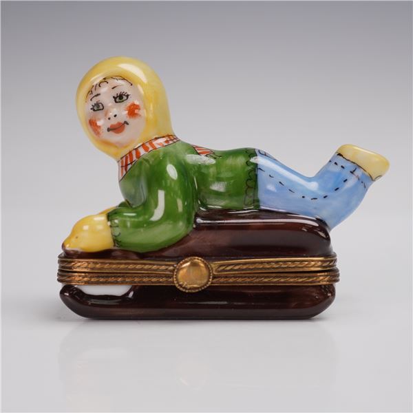 Limoges France Child Sledding Treasure Box