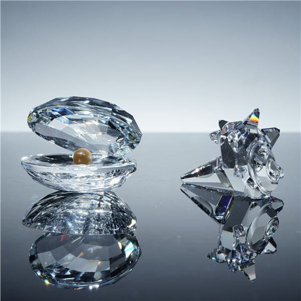 2pc Swarovski Crystal Figurines, South Sea Shell & Large Shell with Pearl