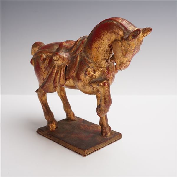 Tang Style Gilt and Polychrome Painted Horse Metal Sculpture