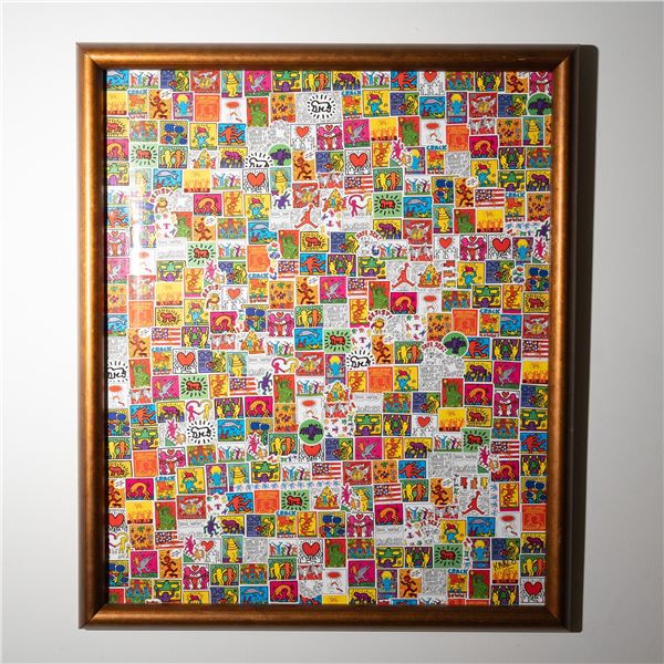 Karlo, Pop Art Mixed Media Collage Keith Haring Homage, Signed