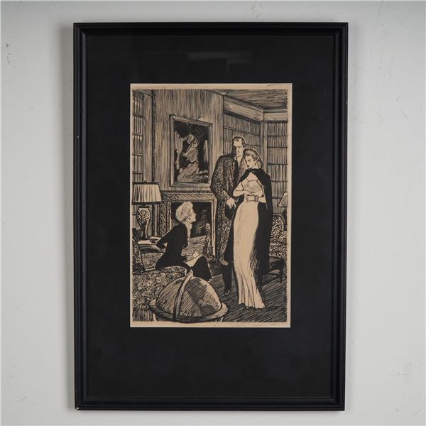 Wayne Hall, Original Ink Drawing on Paper, Disappearing Brides, Signed
