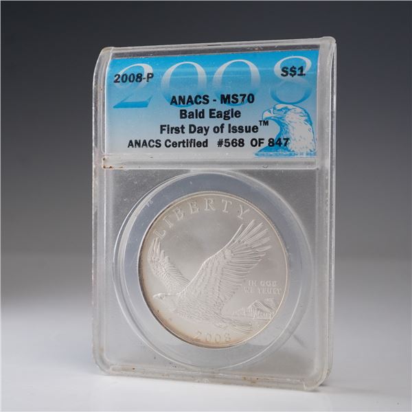2008-P Silver Bald Eagle Commemorative Dollar ANACS Graded MS 70