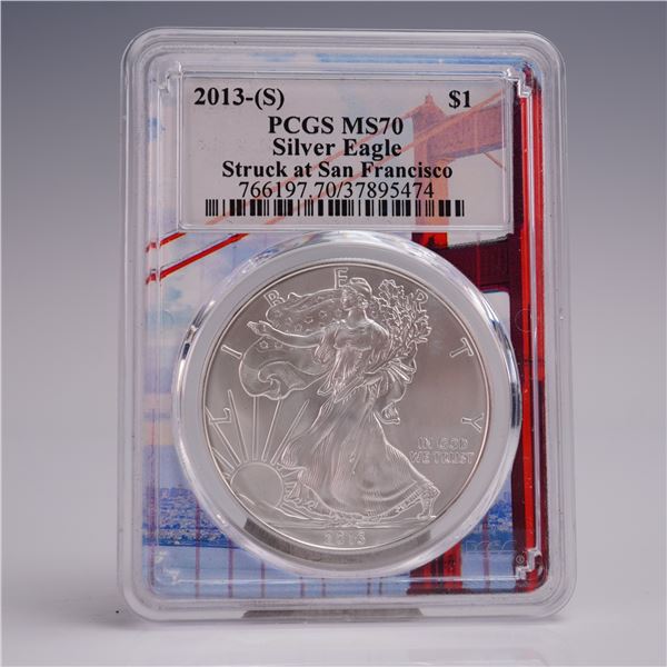 2013 (S) American Silver Eagle One Dollar Coin PCGS Graded MS 70