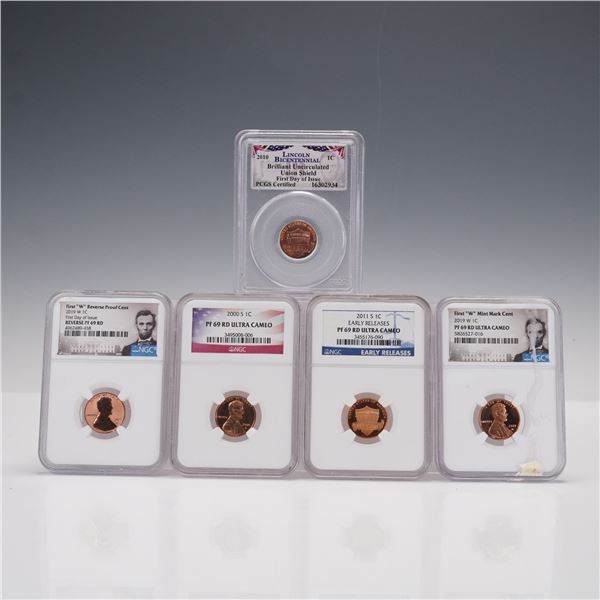 5pc Graded Lincoln Memorial, and Union Shield Cents