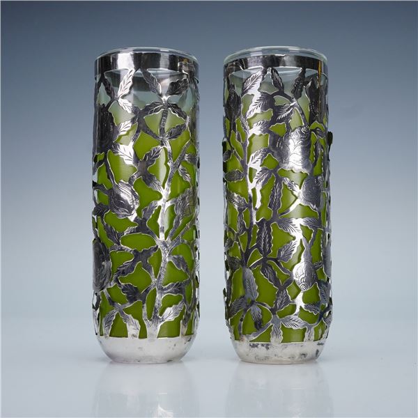 Pair of Mexico Sterling Silver Overlay Drinking Glasses