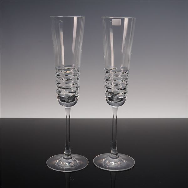 2pc Baccarat Crystal Fluted Champagne Glasses, Lola Pattern