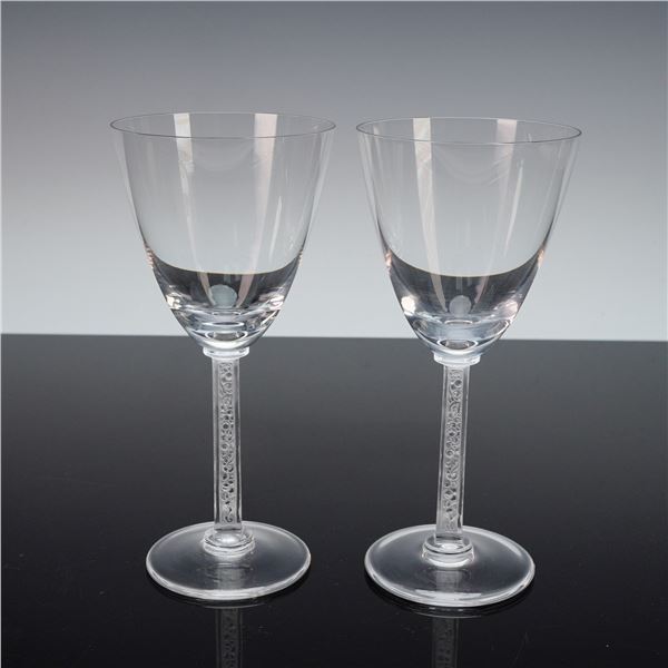 2pc Lalique Crystal Phalsbourg Claret Wine Glasses