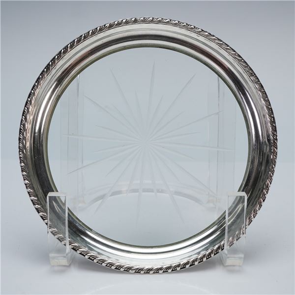 2pc Webster & Frankln M. Whiting Sterling Silver and Glass Wine Coasters