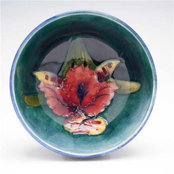 Moorcroft Pottery Footed Bowl, Orchid Pattern