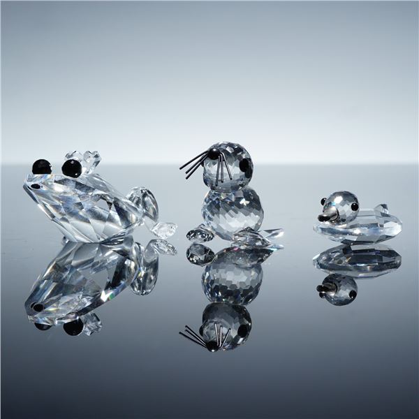 3pc Swarovski Aquatic Crystal Figurines, Frog Prince, Seal, & Duck