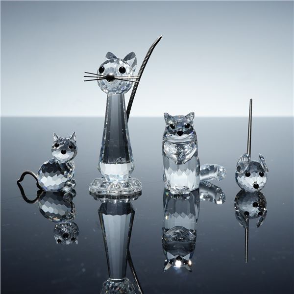 4pc Swarovski Crystal Cat and Mouse Figurines